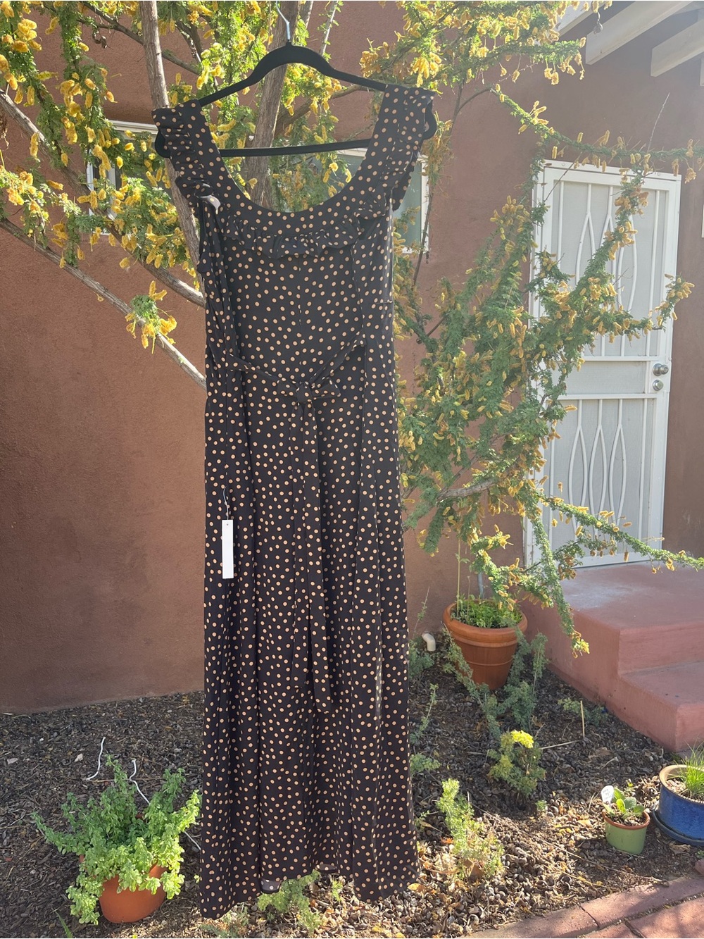 Lisa Says Gah Iris Dress Black Maxi Dress with Cream Polka Dots - Picture 3 of 4